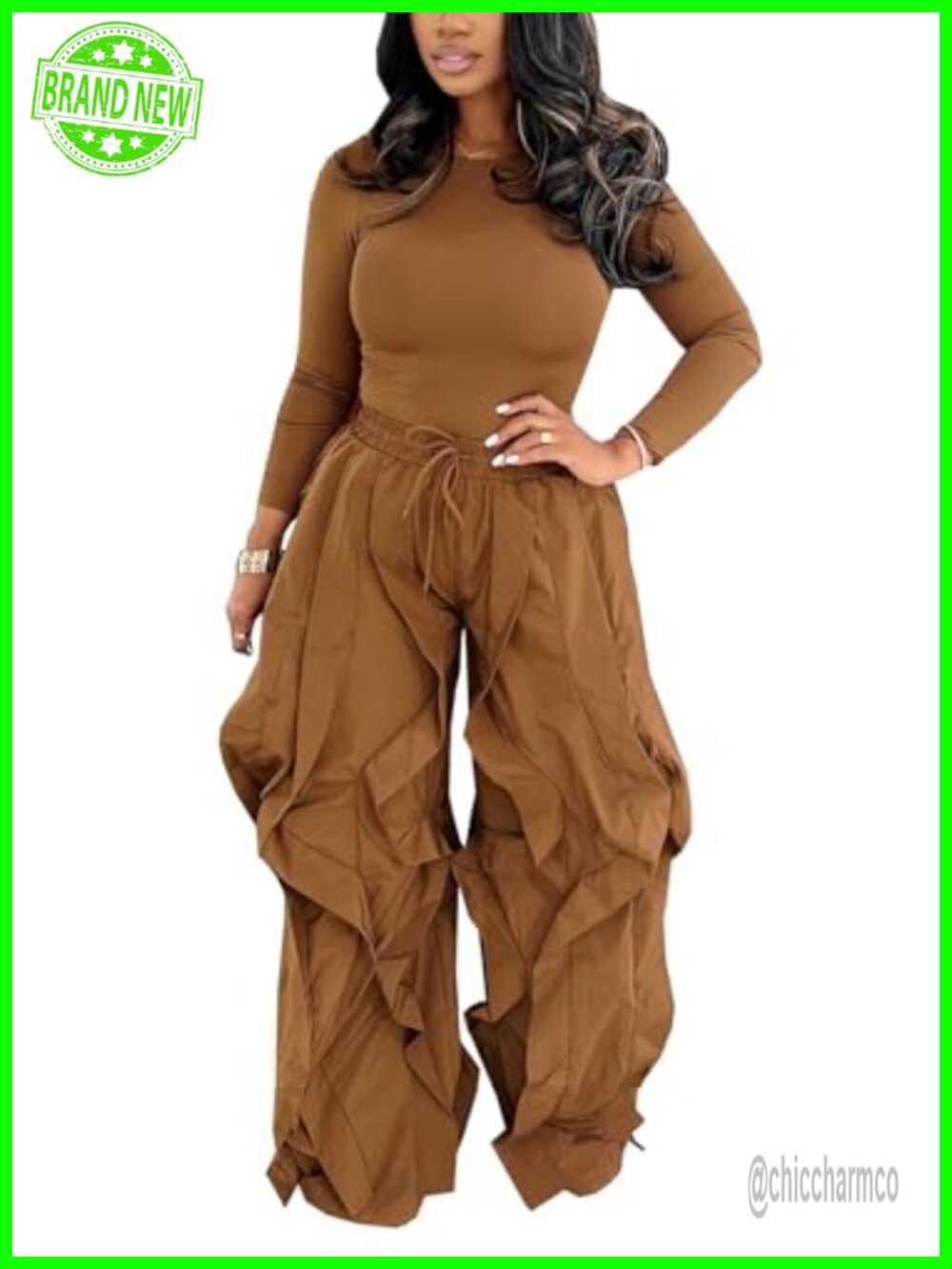 Women 2 Piece Wide Leg Ruffle Fringe Tassel Top Pants Set Party Outfit